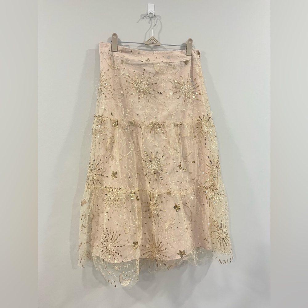 Love Riche women’s large midi sequin tulle star moon beige elastic waist